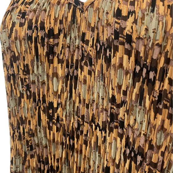 Black Tape Abstract Geometric Pleated Mini Dress Long Sleeve Neutral Earth Tones - Picture 6 of 10